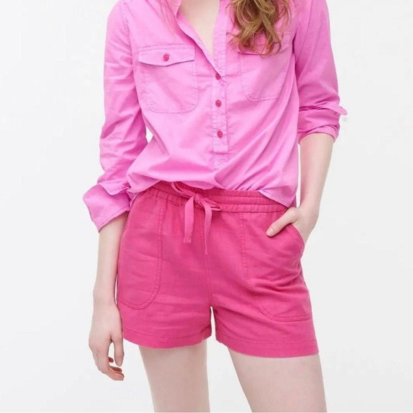 J.CREW LINEN-BLEND SHORT DRAWSTRING WOMEN POCKETS PINK COLOR PLUS SIZE SIZE XXL - Picture 1 of 10